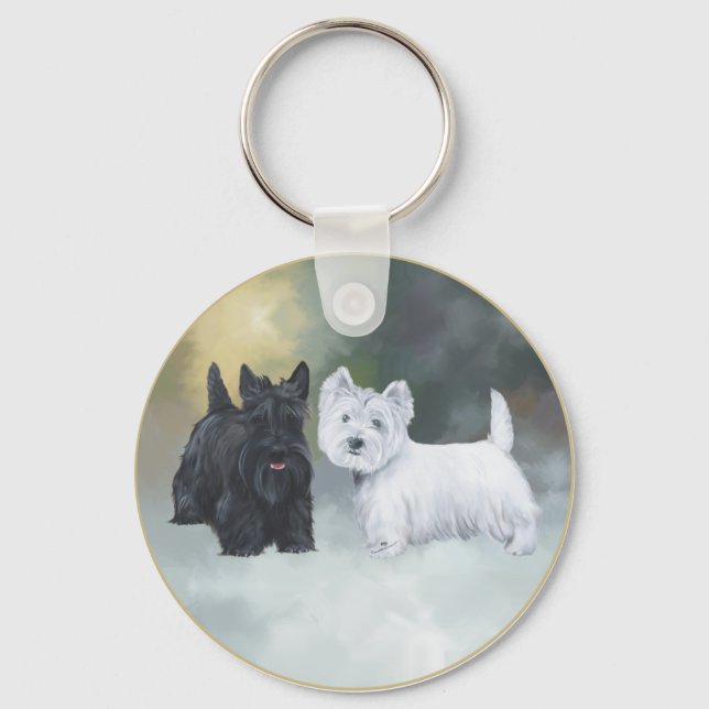 Scottie Westie Wintertime Key Ring (Front)