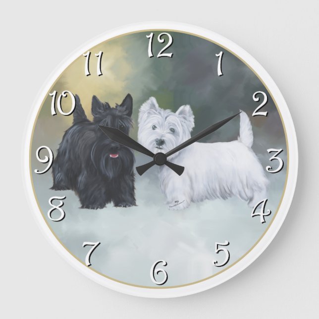 Scottie Westie Wintertime Large Clock (Front)