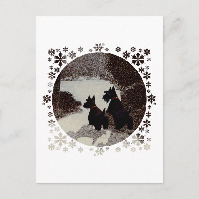 Scotties on Surreal Winter Night Postcard (Front)
