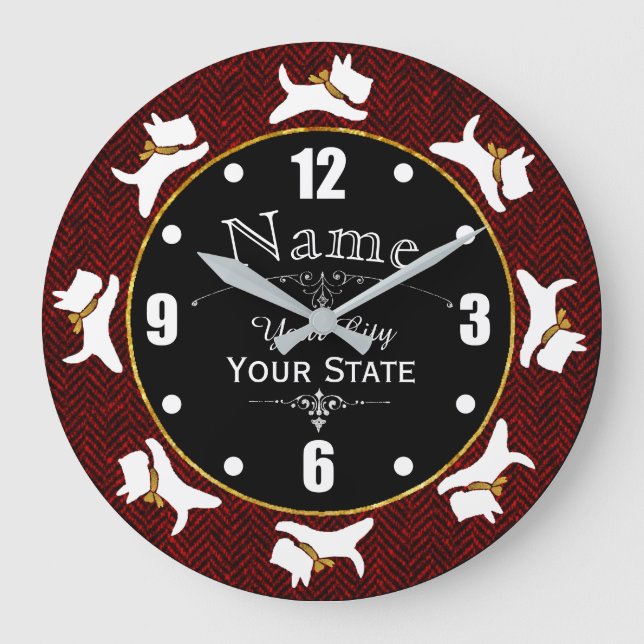 Scotties On The Run Personalise Large Clock (Front)