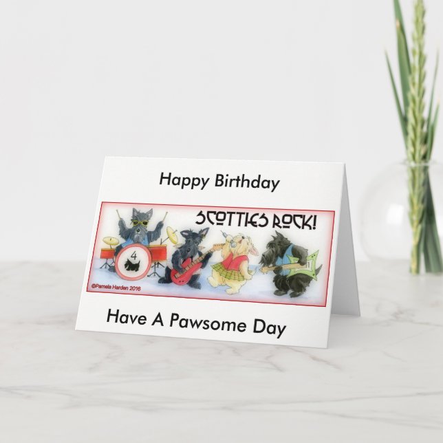 Scotties Rock Birthday Card (Front)