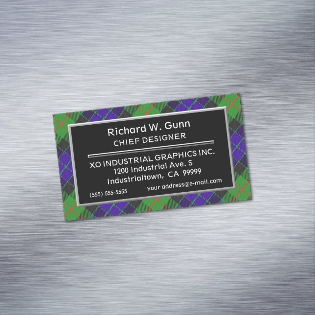 Scottish Accent Clan Gunn Tartan Magnetic Business Card (In Situ)