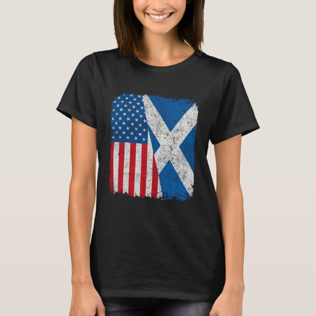 Scottish American Flag Half USA Scotland Root Prou T-Shirt (Front)