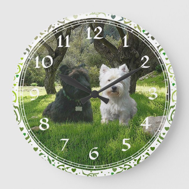 Scottish and West Highland Terriers Greenwood Large Clock (Front)