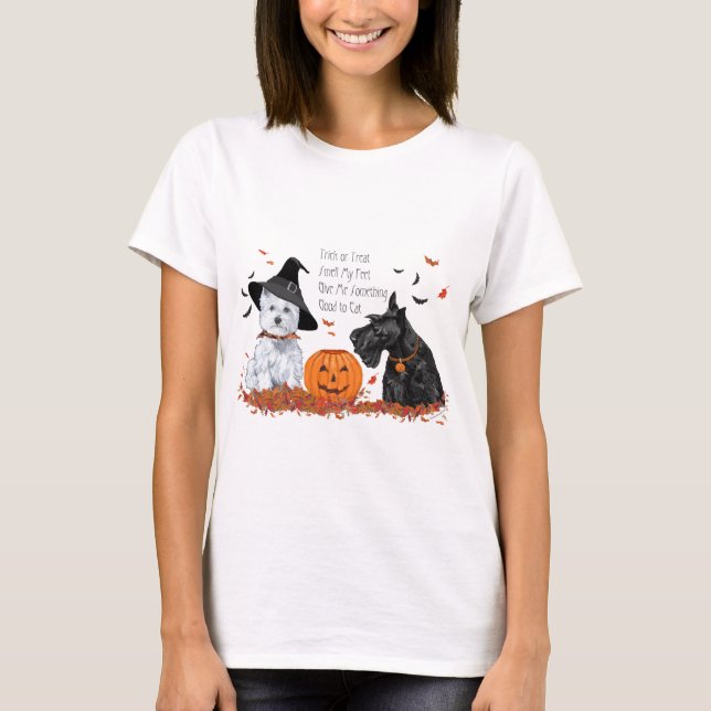 Scottish and West Highland White Terrier Halloween T-Shirt (Front)