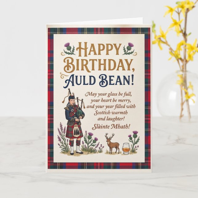 Scottish Auld Bean Birthday Card (Yellow Flower)