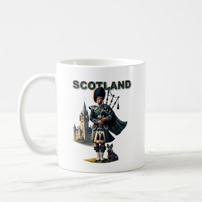 Scottish Bagpipe player with Scottish Terrier Coffee Mug (Left)