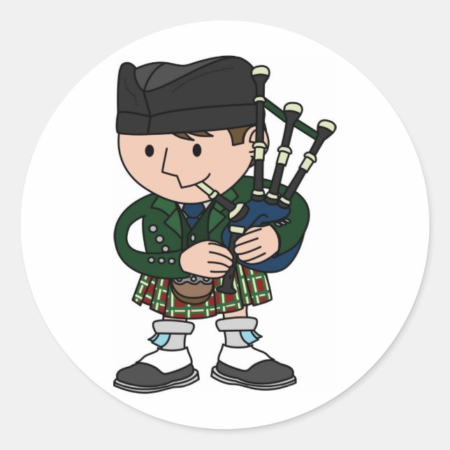 Scottish bagpiper playing bagpipes classic round sticker (Front)