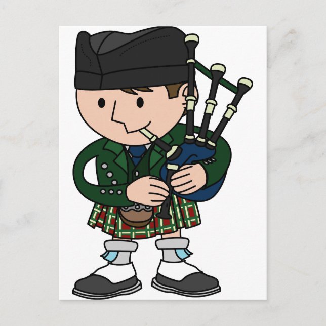 Scottish bagpiper playing bagpipes postcard (Front)