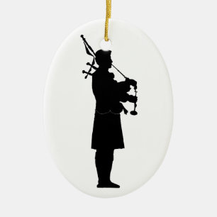 Scottish Bagpiper Silhouette Ceramic Ornament