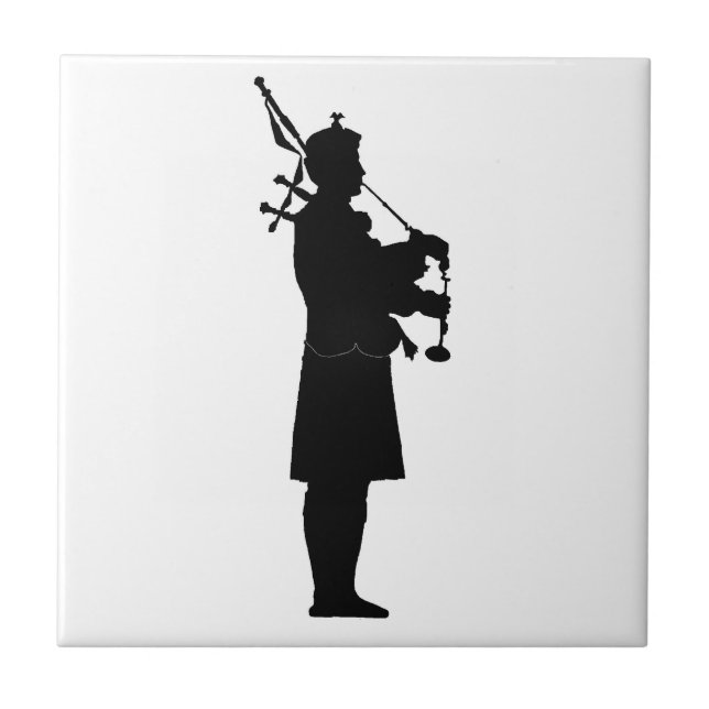 Scottish Bagpiper Silhouette Tile (Front)