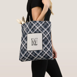 Scottish ,black and white ,tartan,personalised tote bag