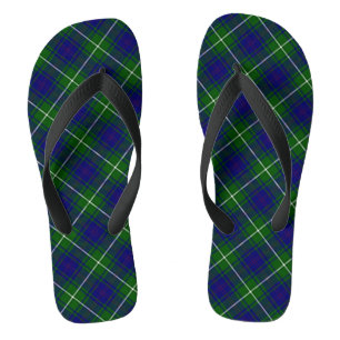 Scottish Blue and Green Tartan Plaid Thongs