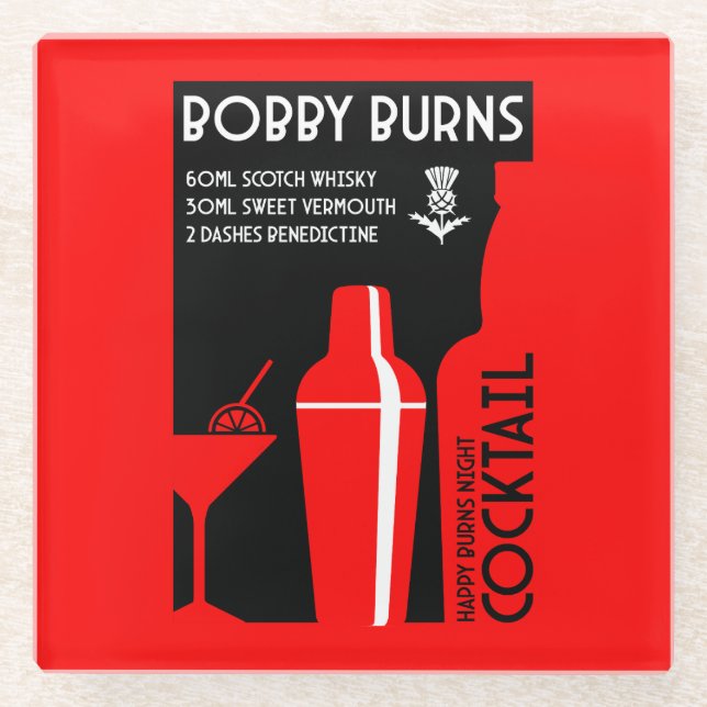 Scottish Bobby Burns Whiskey Cocktail Glass Coaster (Front)
