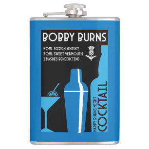 Scottish Bobby Burns Whiskey Cocktail Hip Flask