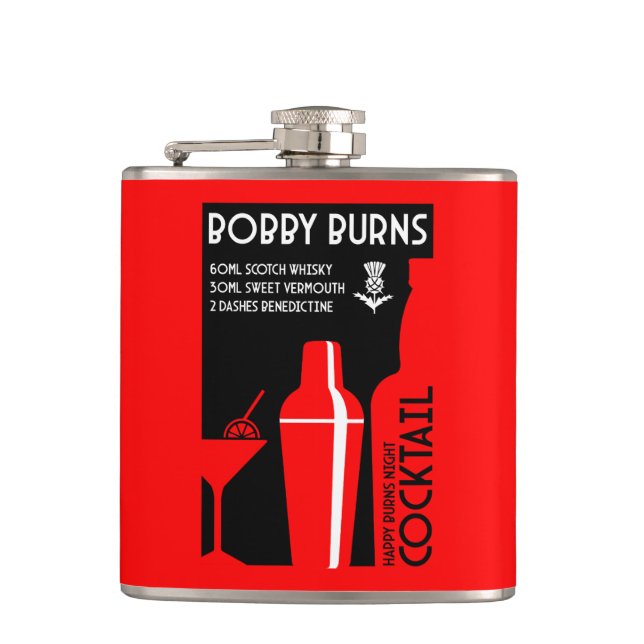 Scottish Bobby Burns Whiskey Cocktail Hip Flask (Front)