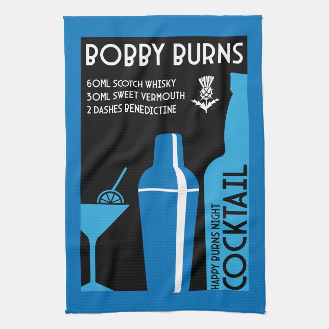 Scottish Bobby Burns Whiskey Cocktail Tea Towel (Vertical)