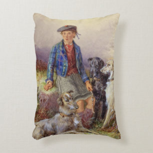 Scottish boy with wolfhounds in a Highland landsca Decorative Cushion