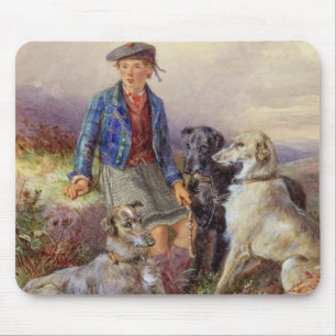 Scottish boy with wolfhounds in a Highland landsca Mouse Pad