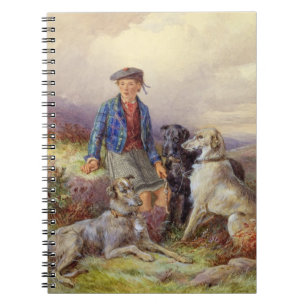 Scottish boy with wolfhounds in a Highland landsca Notebook