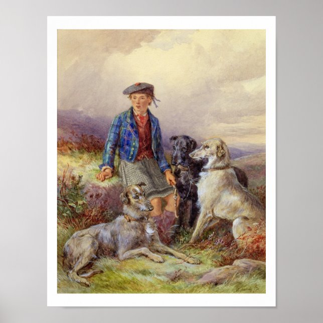 Scottish boy with wolfhounds in a Highland landsca Poster (Front)