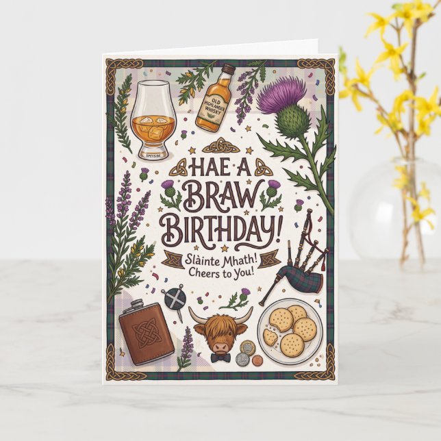 Scottish Braw Birthday Card (Yellow Flower)