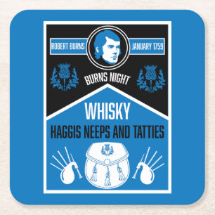 Scottish Burns Night Square Paper Coaster