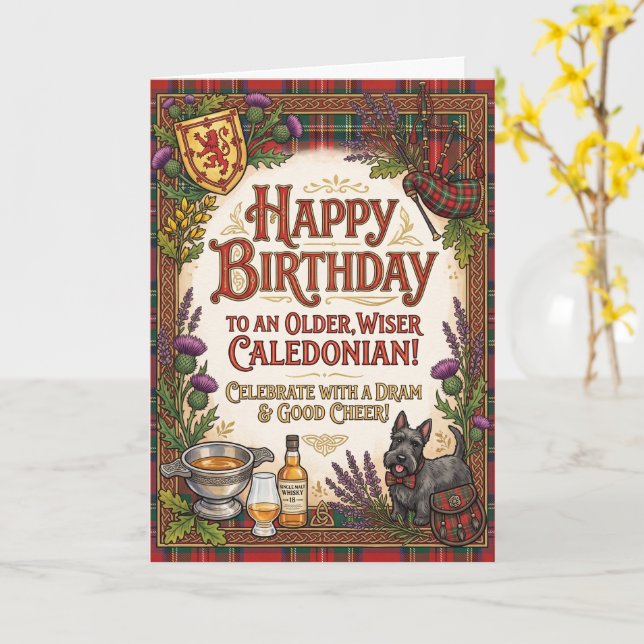 Scottish Caledonian Birthday Card (Yellow Flower)