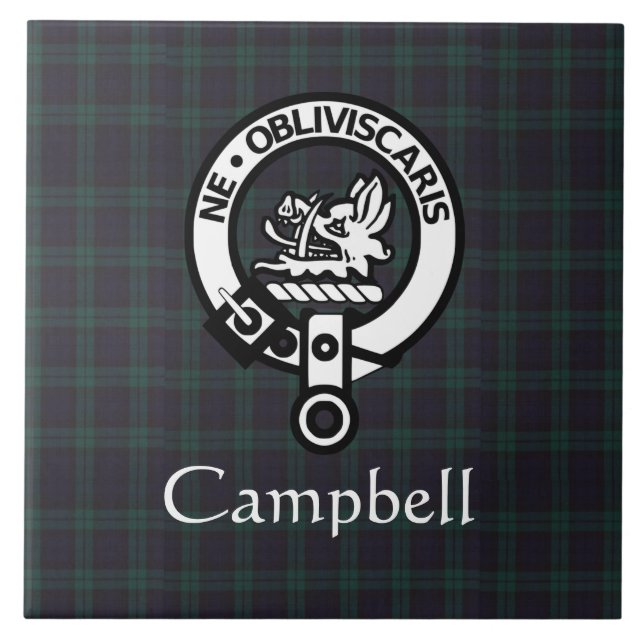 Scottish Campbell Crest Badge & Tartan  Ceramic Tile (Front)