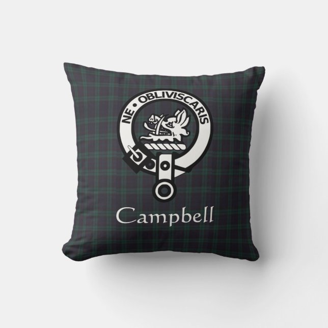 Scottish Campbell Crest Badge & Tartan  Cushion (Front)