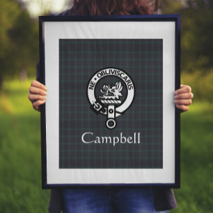 Scottish Campbell Crest Badge & Tartan Poster