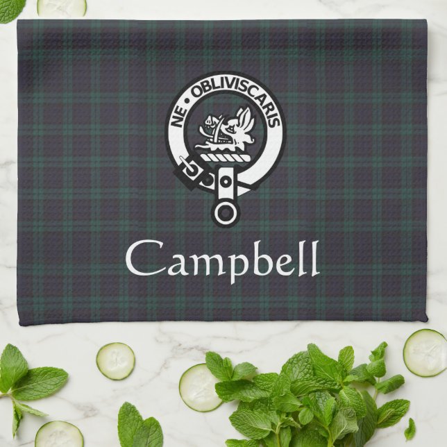 Scottish Campbell Crest Badge & Tartan  Tea Towel (Folded)