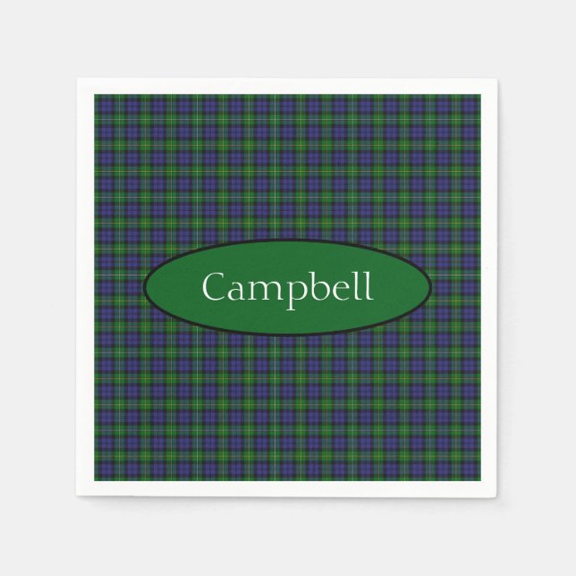 Scottish Campbell Family Tartan Personalised  Napkin (Front)