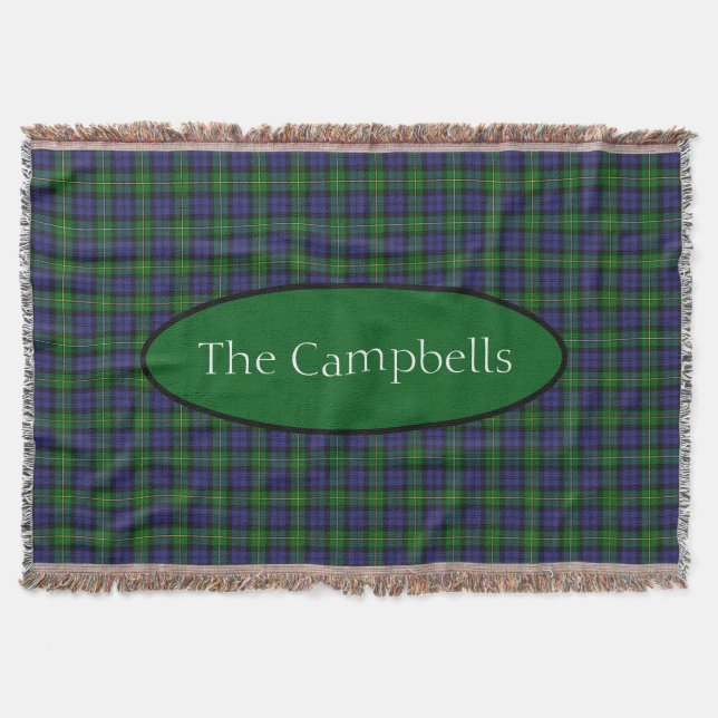 Scottish Campbell Family Tartan Personalised  Throw Blanket (Front)