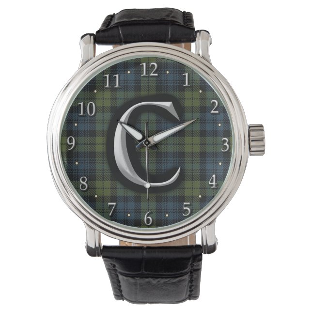 Scottish Campbell Letter C Monogram Tartan Watch (Front)