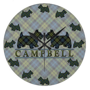 Scottish Campbell Tartan Scottie Dogs Clock