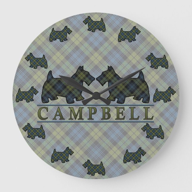 Scottish Campbell Tartan Scottie Dogs Clock (Front)