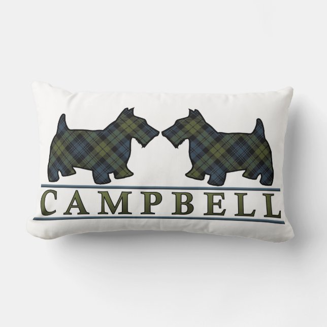 Scottish Campbell Tartan Scottie Dogs Lumbar Cushion (Front)