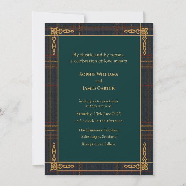 Scottish Celtic Knotwork Wedding Invitation | Dark (Front)