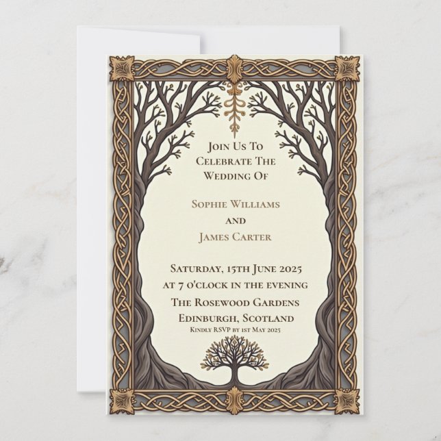 Scottish Celtic Tree of Life Wedding Invitation (Front)