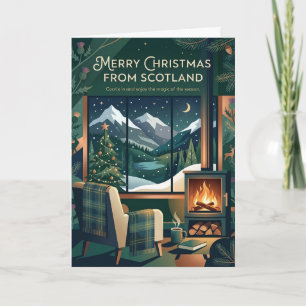 Scottish Christmas Cabin Fireplace Card