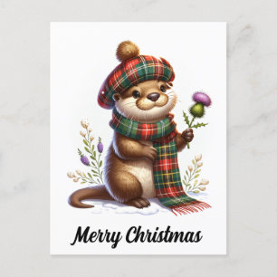 Scottish Christmas Otter Christmas Postcard