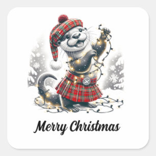 Scottish Christmas Otter Christmas Square Sticker