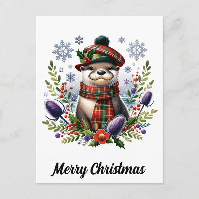 Scottish Christmas Otter Christmas with Thistle Postcard (Front)