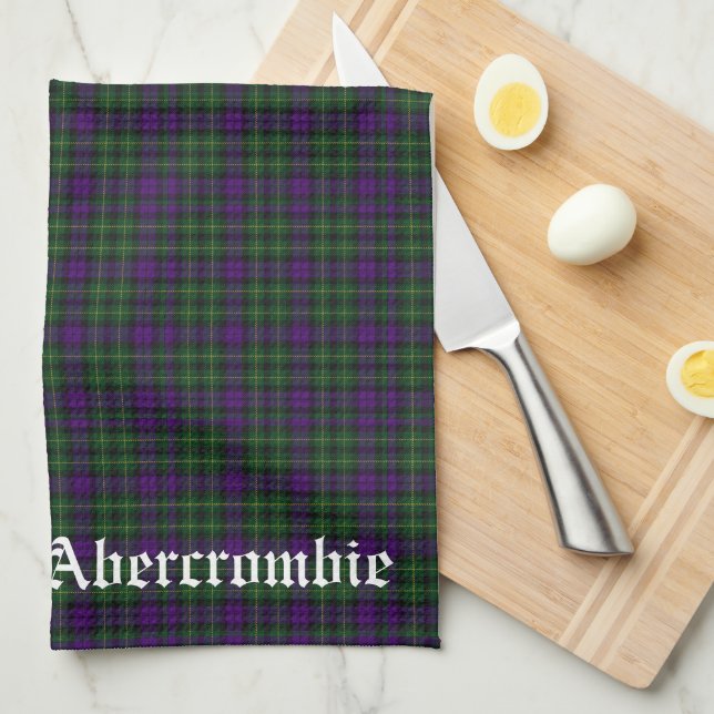 Scottish Clan Abercrombie Crest & Tartan  Tea Towel (Quarter Fold)