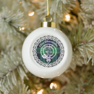 Scottish Clan Abercrombie Tartan and Crest Ceramic Ball Christmas Ornament