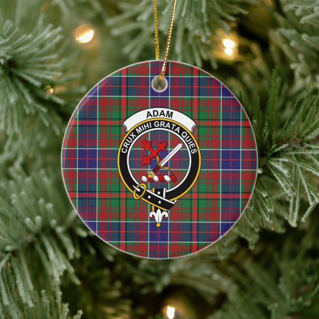 Scottish Clan Adam Ancient Tartan and Crest Ceramic Ornament (Tree)