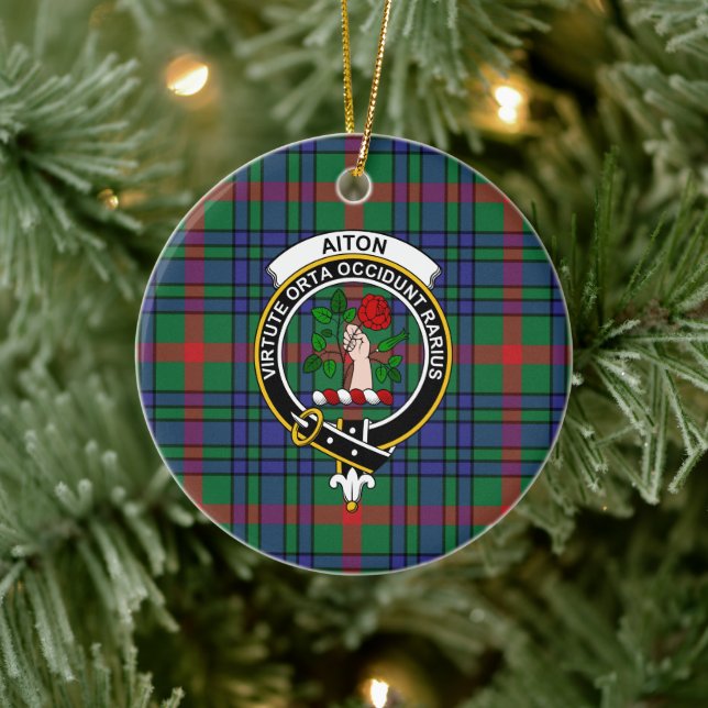 Scottish Clan Aiton Ancient Tartan and Crest Ceramic Ornament (Tree)