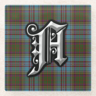 Scottish Clan Anderson Letter A Monogram Tartan Glass Coaster