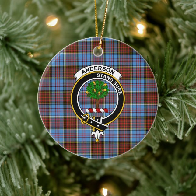 Scottish Clan Anderson Modern Tartan and Crest Ceramic Ornament (Tree)